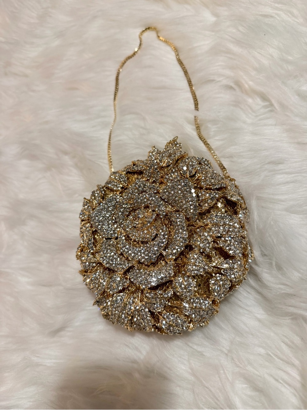 Gold Rhinestone Floral Evening Clutch Crossbody Bag - Picture 7 of 12